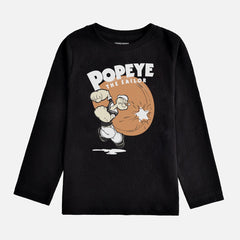 DIGITAL PRINTED POPEYE JET BLACK BOYS LONG SLEEVE T.SHIRT