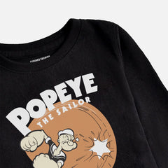 DIGITAL PRINTED POPEYE JET BLACK BOYS LONG SLEEVE T.SHIRT