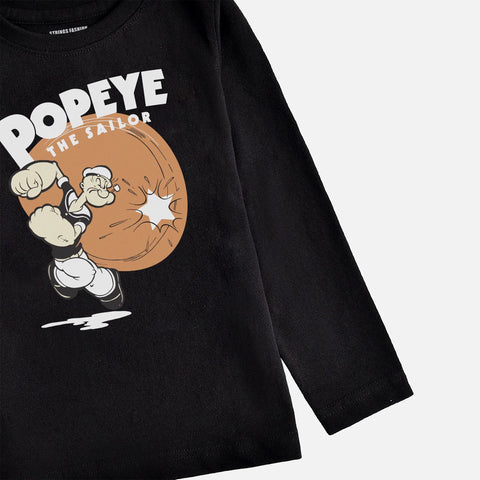 DIGITAL PRINTED POPEYE JET BLACK BOYS LONG SLEEVE T.SHIRT