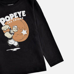 DIGITAL PRINTED POPEYE JET BLACK BOYS LONG SLEEVE T.SHIRT