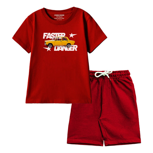 FASTER BOYS SHORT SLEEVE MEHROON T.SHIRT &  SHORTS 2000