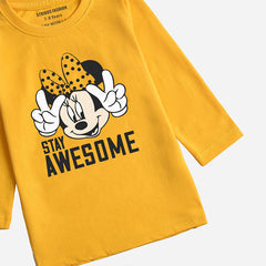 DIGITAL PRINTED STAY AWESOME CANARY YELLOW GIRLS LONG SLEEVE T.SHIRT