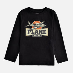 DIGITAL PRINTED PLANE JET BLACK BOYS LONG SLEEVE T.SHIRT