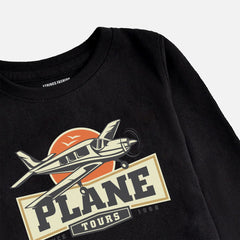 DIGITAL PRINTED PLANE JET BLACK BOYS LONG SLEEVE T.SHIRT