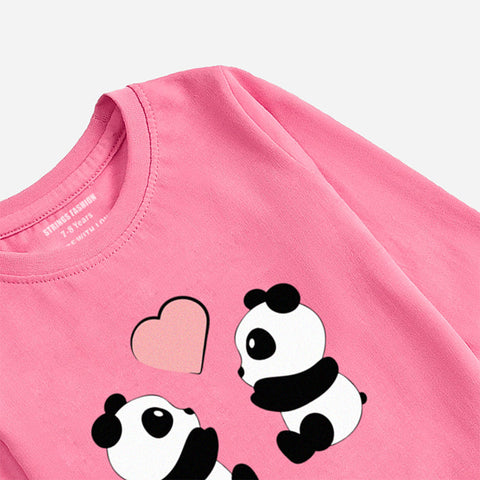 PANDA COUPLE COSMOS PINK GIRLS LONG SLEEVE T-SHIRT