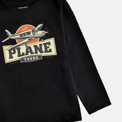 DIGITAL PRINTED PLANE JET BLACK BOYS LONG SLEEVE T.SHIRT