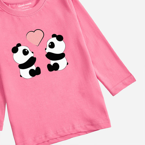 PANDA COUPLE COSMOS PINK GIRLS LONG SLEEVE T-SHIRT