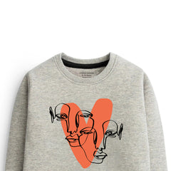 Digital Printed Heart Caligraphy Junior Grey Header Color Girls Long Sleeve Sweat-Shirt