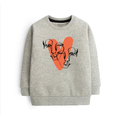 Digital Printed Heart Caligraphy Junior Grey Header Color Girls Long Sleeve Sweat-Shirt