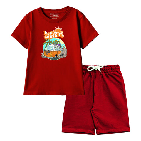HELLO SUN SHINE BOYS SHORT SLEEVE MEHROON T.SHIRT &  SHORTS (SF-29306)