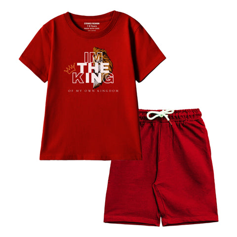 I'M THE KING BOYS SHORT SLEEVE MEHROON T.SHIRT &  SHORTS