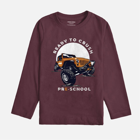 MONSTAR TRUCK BURGUNDY BOYS LONG SLEEVE T.SHIRT