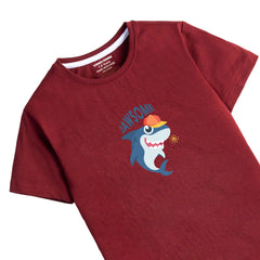 JAWSOME PRINTED MEHROON JUNIOR BOYS T.SHIRT