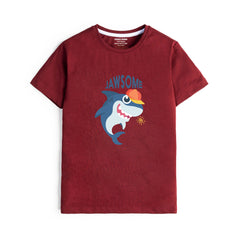 JAWSOME PRINTED MEHROON JUNIOR BOYS T.SHIRT