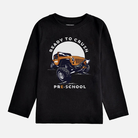 DIGITAL PRINTED MONSTAR TRUCK JET BLACK BOYS LONG SLEEVE T.SHIRT