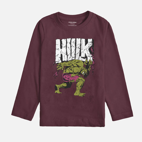 HULK BURGUNDY BOYS LONG SLEEVE T.SHIRT