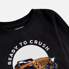 DIGITAL PRINTED MONSTAR TRUCK JET BLACK BOYS LONG SLEEVE T.SHIRT