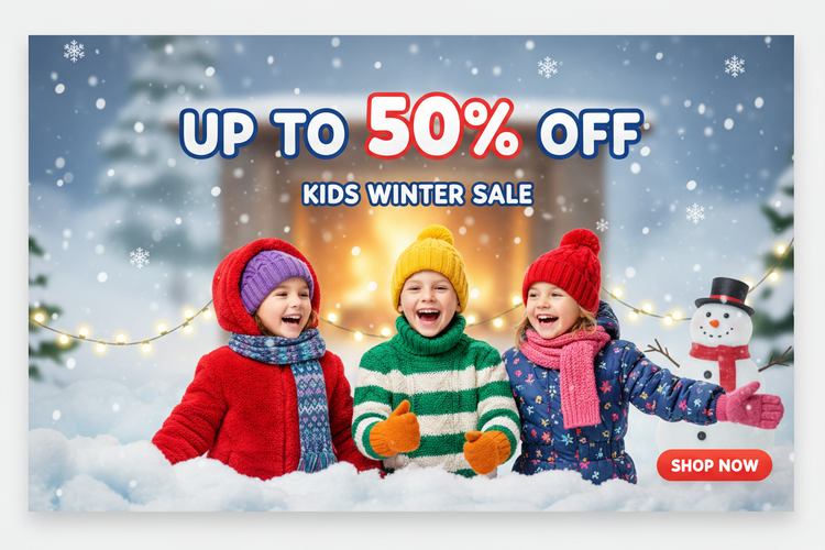 kids winter garments website banner upto 50% off