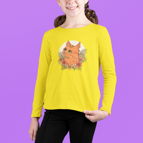 CUTE CAT JUNIOR BLAZING YELLOW COLOR GIRLS LONG SLEEVE T.SHIRT