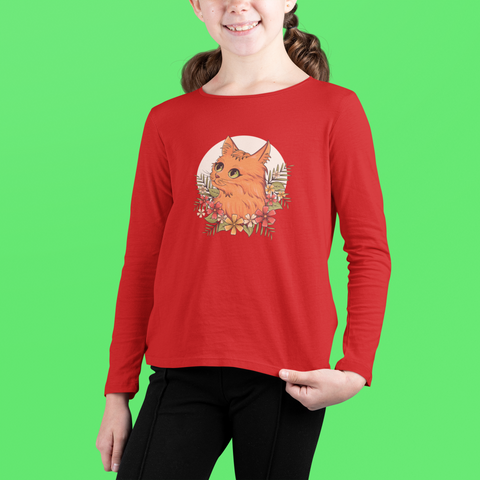 CUTE CAT JUNIOR FEIRY RED COLOR GIRLS LONG SLEEVE T-SHIRT