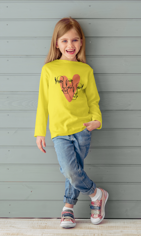 HEART CALIGRAPHY JUNIOR BLAZING YELLOW COLOR GIRLS LONG SLEEVE T.SHIRT