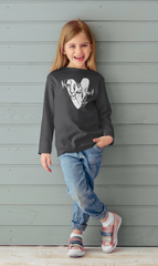 DIGITAL PRINTED HEART CALIGRAPHY JUNIOR JET BLACK COLOR GIRLS LONG SLEEVE T.SHIRT