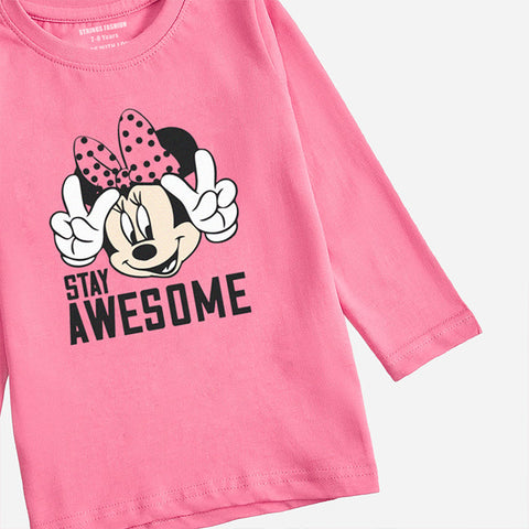 DIGITAL PRINTED STAY AWESOME COSMOS PINK GIRLS LONG SLEEVE T.SHIRT