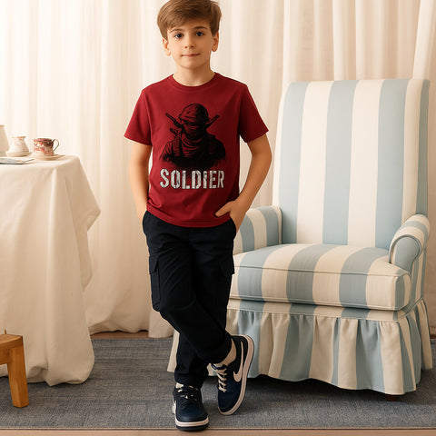 DIGITAL SOLDIER PRINTED MEHROON JUNIOR BOYS T.SHIRT