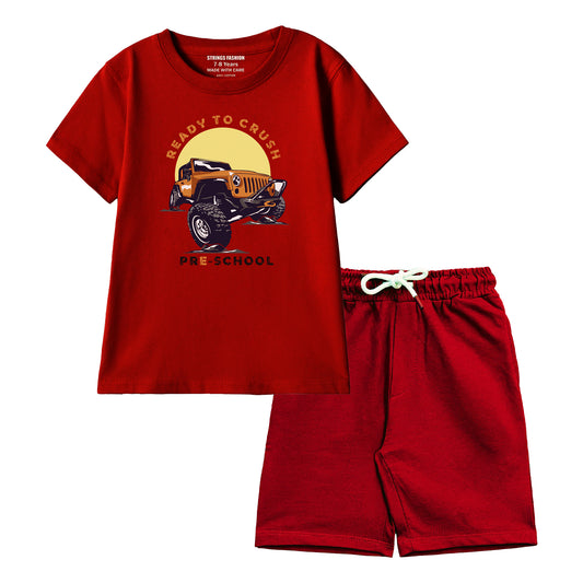 MONSTER TRUCK BOYS SHORT SLEEVE MEHROON T.SHIRT &  SHORTS 2000