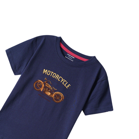 MOTERCYCLE NAVY PRINTED BOYS T.SHIRT