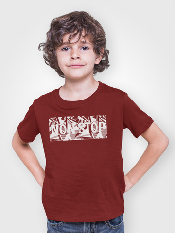NONSTOP PRINTED MEHROON COLOR JUNIOR BOYS T.SHIRT