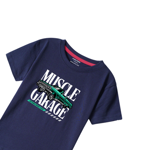 MUSCLE GARAGE NAVY PRINTED BOYS T.SHIRT