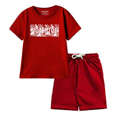 NON STOP BOYS SHORT SLEEVE MEHROON T.SHIRT &  SHORTS
