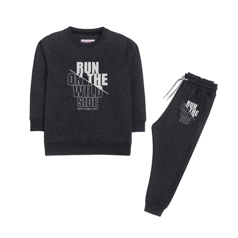 RUN ON THE WILD SIDE JUNIOR BOY CHARCOAL COLOR TRACK SUIT