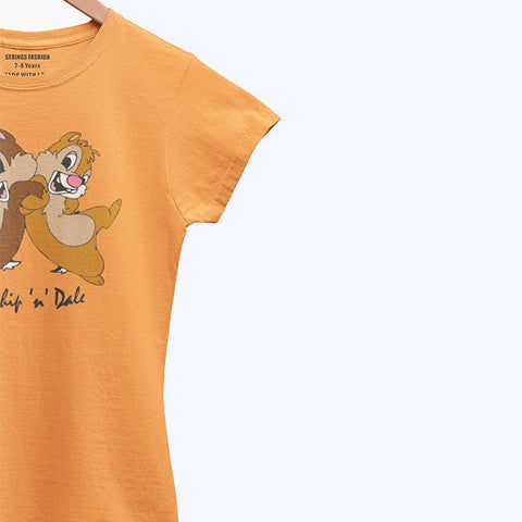 DIGITAL PRINTED CHIP & DALE JUNIOR BLAZING ORANGE COLOR GIRLS T.SHIRT
