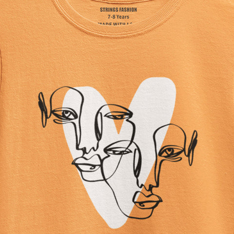 DIGITAL PRINTED HEART CALIGRAPHY JUNIOR BLAZING ORANGE COLOR GIRLS T.SHIRT