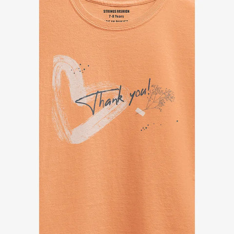 PRINTED THANK YOU JUNIOR ORANGE GIRLS T.SHIRT