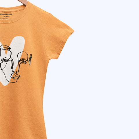 DIGITAL PRINTED HEART CALIGRAPHY JUNIOR BLAZING ORANGE COLOR GIRLS T.SHIRT