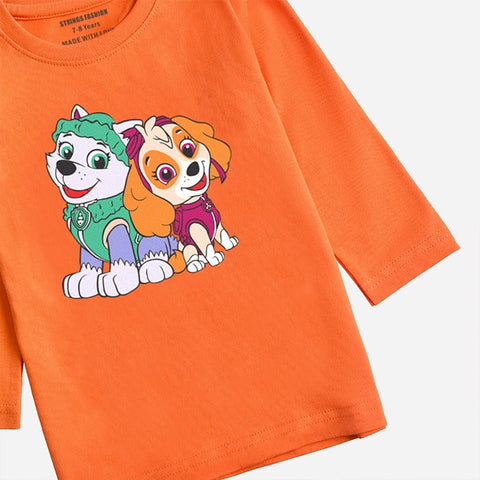 DIGITAL PRINTED PAW PATROL MOCK ORANGE GIRLS LONG SLEEVE T.SHIRT