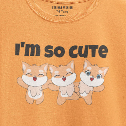 DIGITAL PRINTED I’M CUTE JUNIOR BLAZING ORANGE COLOR GIRLS T.SHIRT