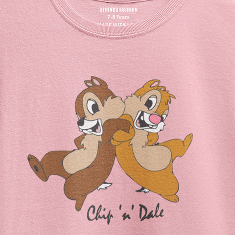 DIGITAL PRINTED CHIP & Dale JUNIOR TICKLED PINK COLOR GIRLS T.SHIRT