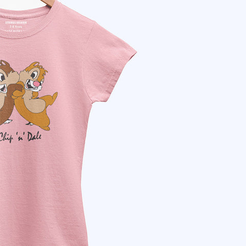 DIGITAL PRINTED CHIP & Dale JUNIOR TICKLED PINK COLOR GIRLS T.SHIRT