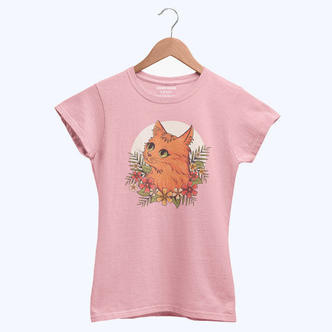 CUTE CAT JUNIOR TICKLED PINK COLOR GIRLS T-SHIRT