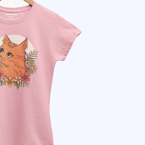 CUTE CAT JUNIOR TICKLED PINK COLOR GIRLS T-SHIRT