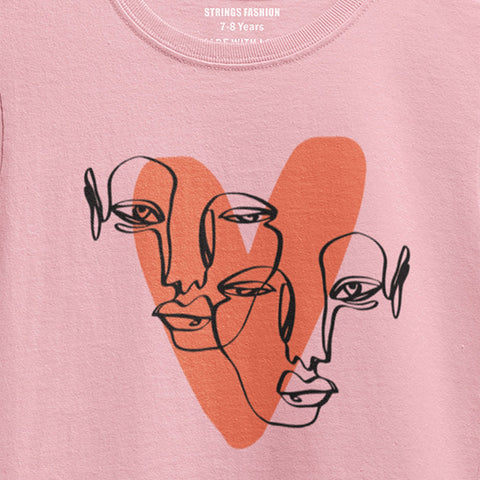 DIGITAL PRINTED HEAT CALIGRAPHY JUNIOR TICKLED PINK COLOR GIRLS T.SHIRT
