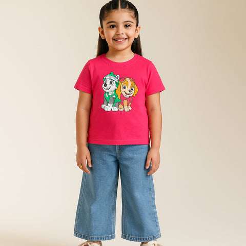 PARADISE PINK PAW PRINTED JUNIOR GIRLS T-SHIRT