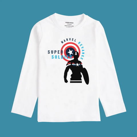 DIGITAL PRINTED SUPER SOILDER WHITE BOYS LONG SLEEVE T.SHIRT