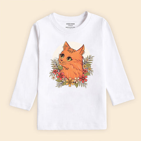 DIGITAL PRINTED CUTE CAT SNOW-WHITE GIRLS LONG SLEEVE T.SHIRT