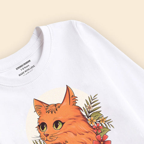 DIGITAL PRINTED CUTE CAT SNOW-WHITE GIRLS LONG SLEEVE T.SHIRT
