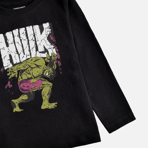 DIGITAL PRINTED HULK JET BLACK BOYS LONG SLEEVE T.SHIRT